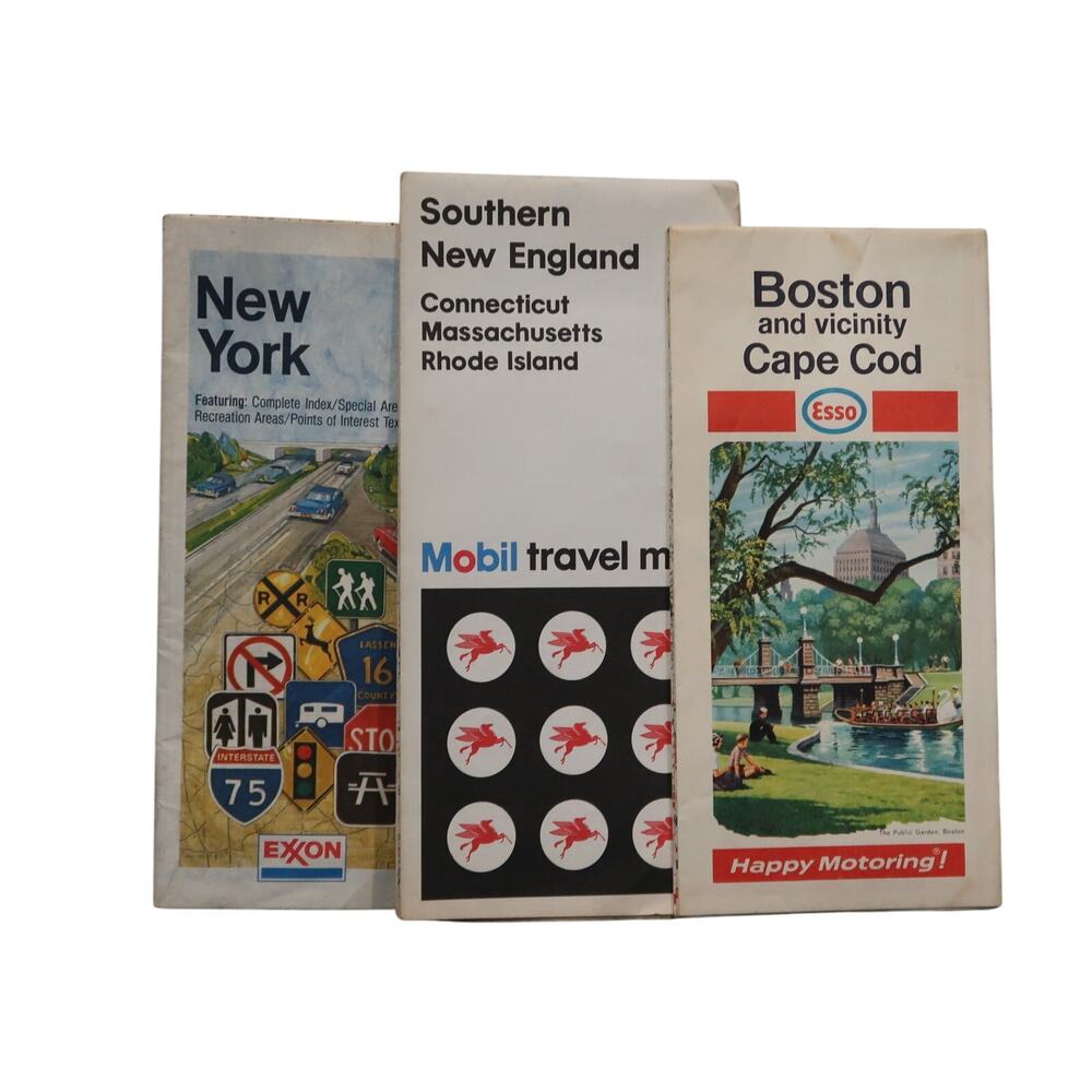 Northeast United States Travel Maps Set of 3 New York Boston Vtg Gas Station